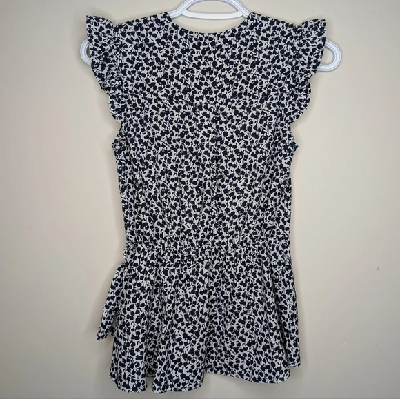 Monteau Women's Small Navy and White Pattern Sleeveless Faux Tie Front Blouse - Picture 2 of 10